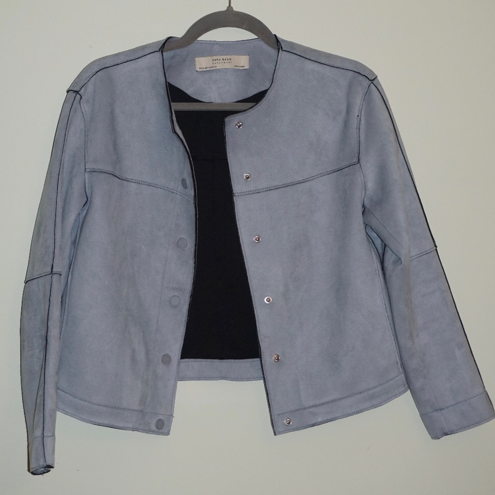 Zara Basic Outerwear - Light Blue Suede Jacket